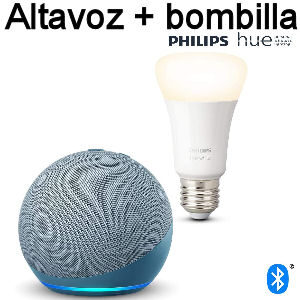 Altavoz Echo 4 generación con bombilla inteligente Philips Hue E27 compatible con Alexa
