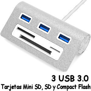 Hub puertos USB 3.0 y lector de tarjetas MiniSD, SD y Compact Flash