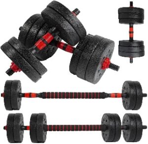 Mancuernas de 30 kg. ajustables con discos, incluye barra extensible para press banca