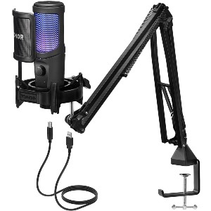Micrófono con brazo y soporte, incluye condensador cardioide