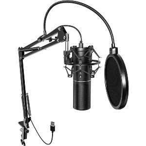 Micrófono con soporte brazo articulado, condensador y filtro