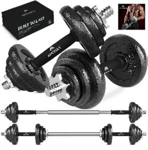 Pack de mancuernas y barra de 20 kg para gym en casa