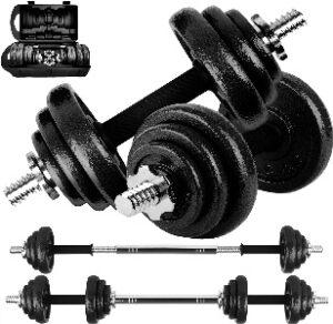 Set de mancuernas ajustables de 20 kg con barra de conexion