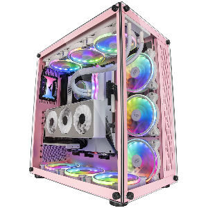 Torre para pc gaming rosa con ventana y cristal templado, caja para pc con tamaño xxl